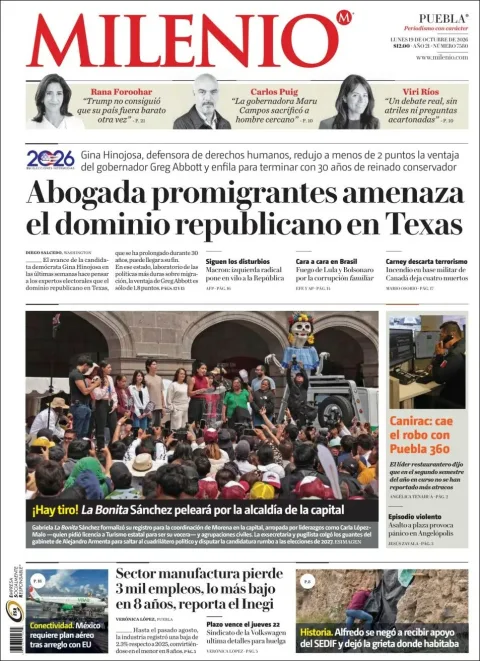 Portada de Milenio Puebla