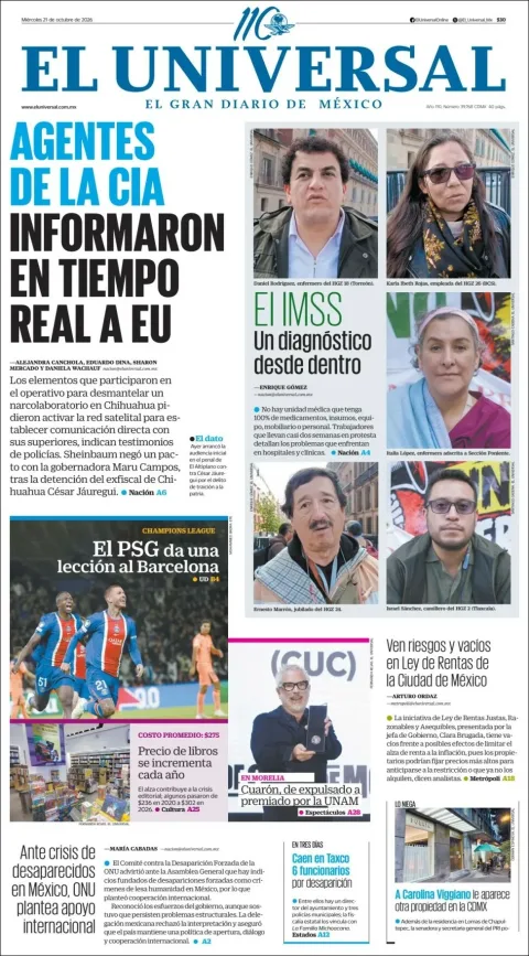 Portada de El Universal