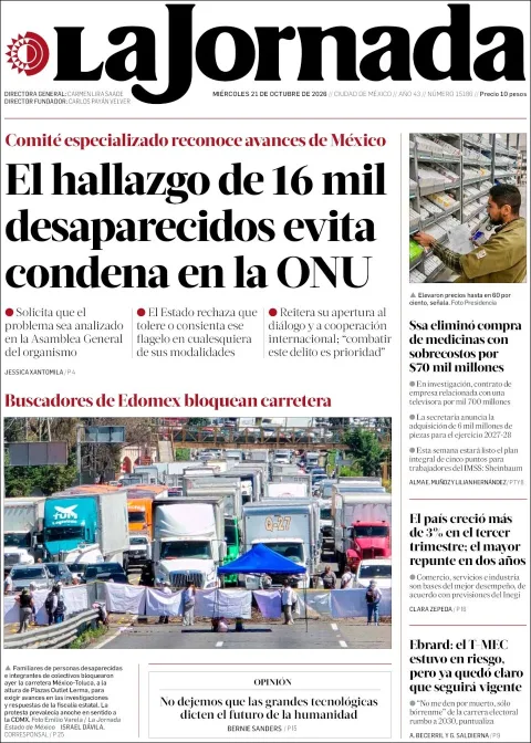Portada de La Jornada