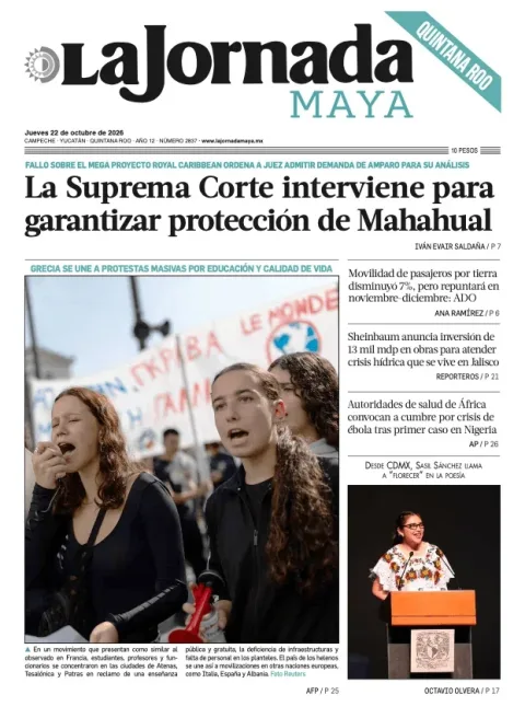Portada de La Jornada Maya Quintana Roo