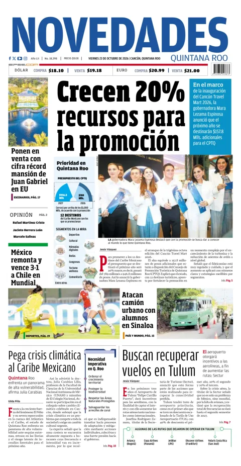 Portada de Novedades Quintana Roo