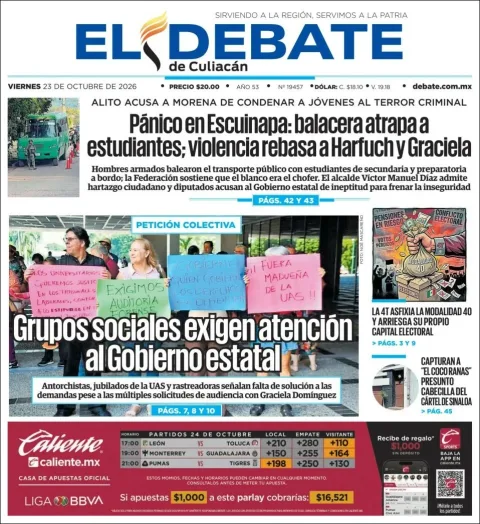 Portada de El Debate de Culiacán