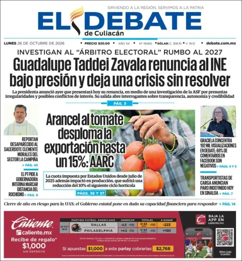 Portada de El Debate de Culiacán
