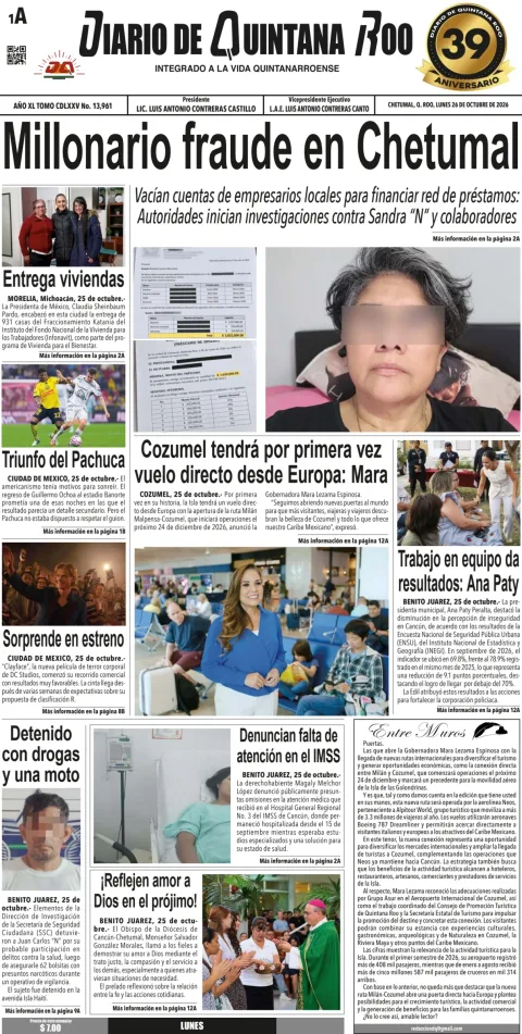 Portada de Diario de Quintana Roo (Portada)
