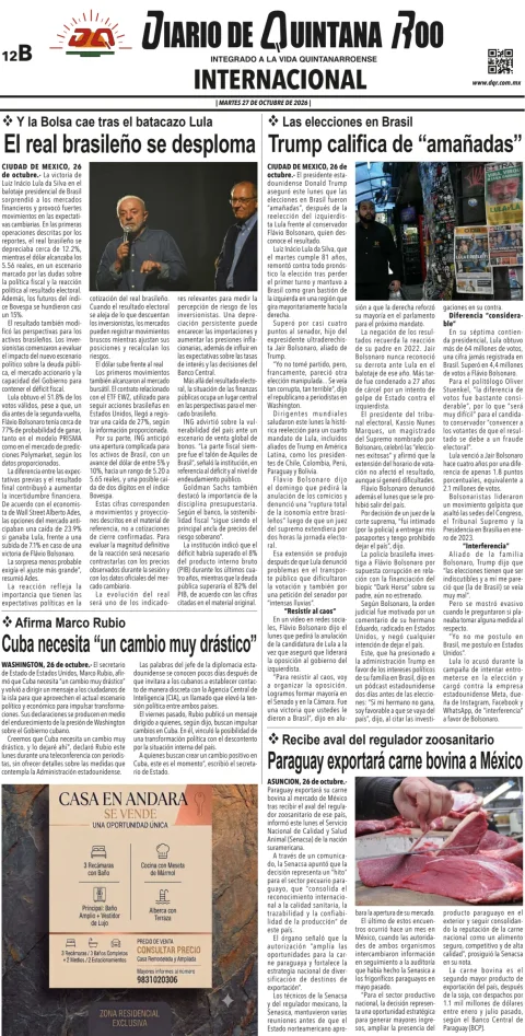 Portada de Diario de Quintana Roo (Contra Portada)