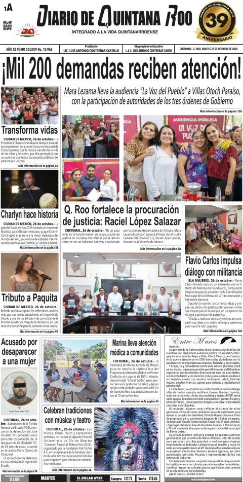 Portada de Diario de Quintana Roo (Portada)