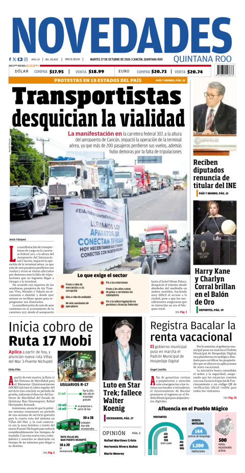 Portada de Novedades Quintana Roo