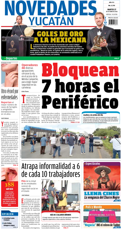 Portada de Novedades Yucatán