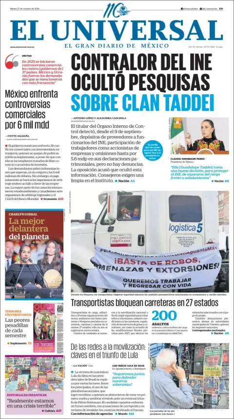 Portada de El Universal