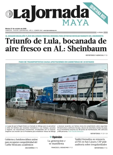 Portada de La Jornada Maya Quintana Roo