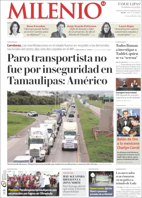 Portada de Milenio Tamaulipas