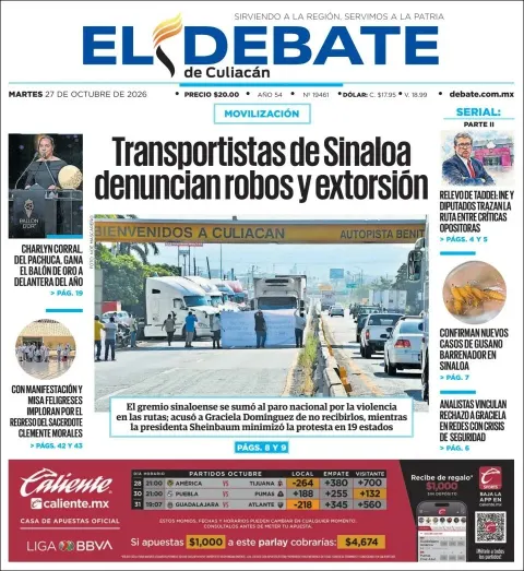 Portada de El Debate de Culiacán