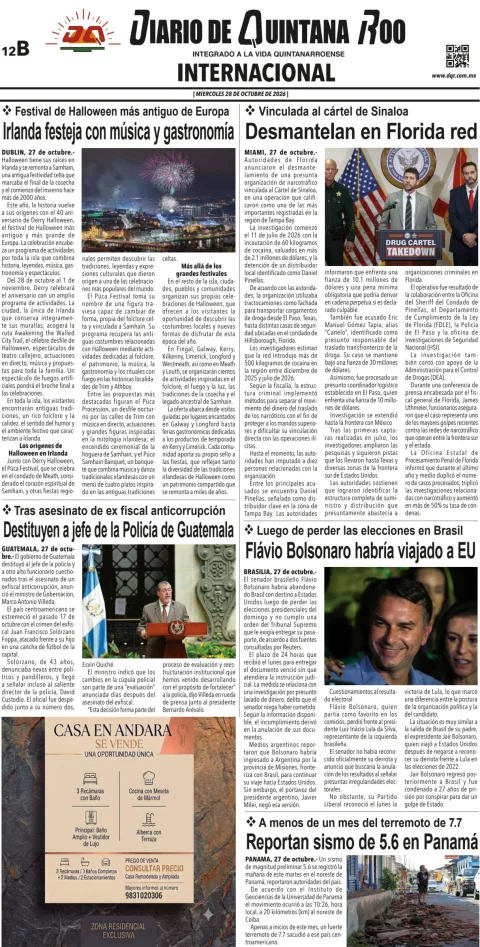 Portada de Diario de Quintana Roo (Contra Portada)