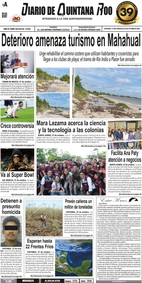 Portada de Diario de Quintana Roo (Portada)
