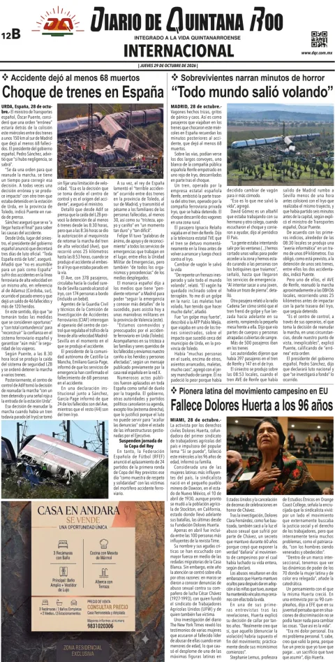 Portada de Diario de Quintana Roo (Contra Portada)