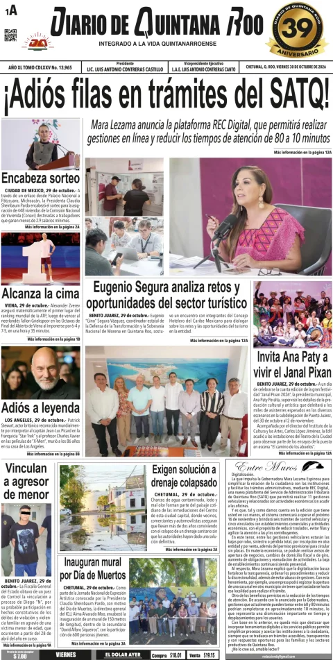 Portada de Diario de Quintana Roo (Portada)