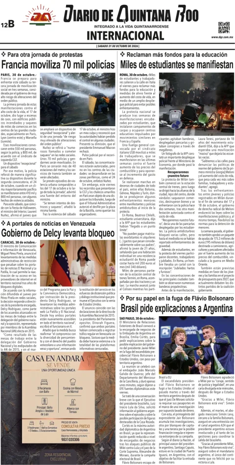 Portada de Diario de Quintana Roo (Contra Portada)