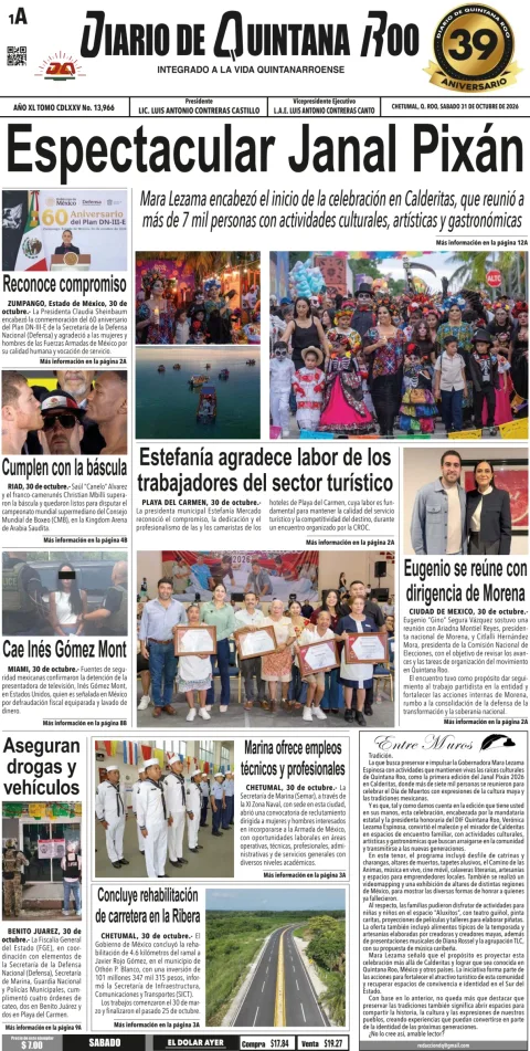 Portada de Diario de Quintana Roo (Portada)