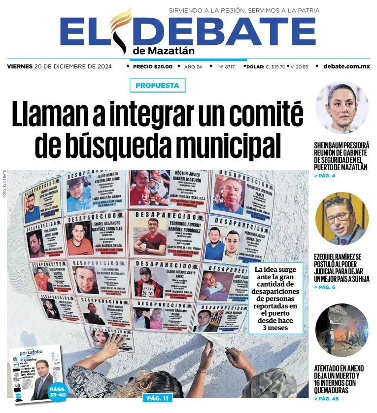 Portada de El Debate de Mazatlán