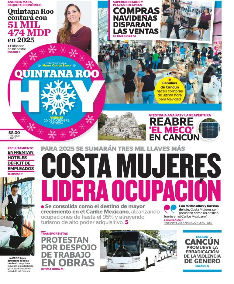 Portada de Quintana Roo Hoy del viernes, 20 de diciembre de 2024
