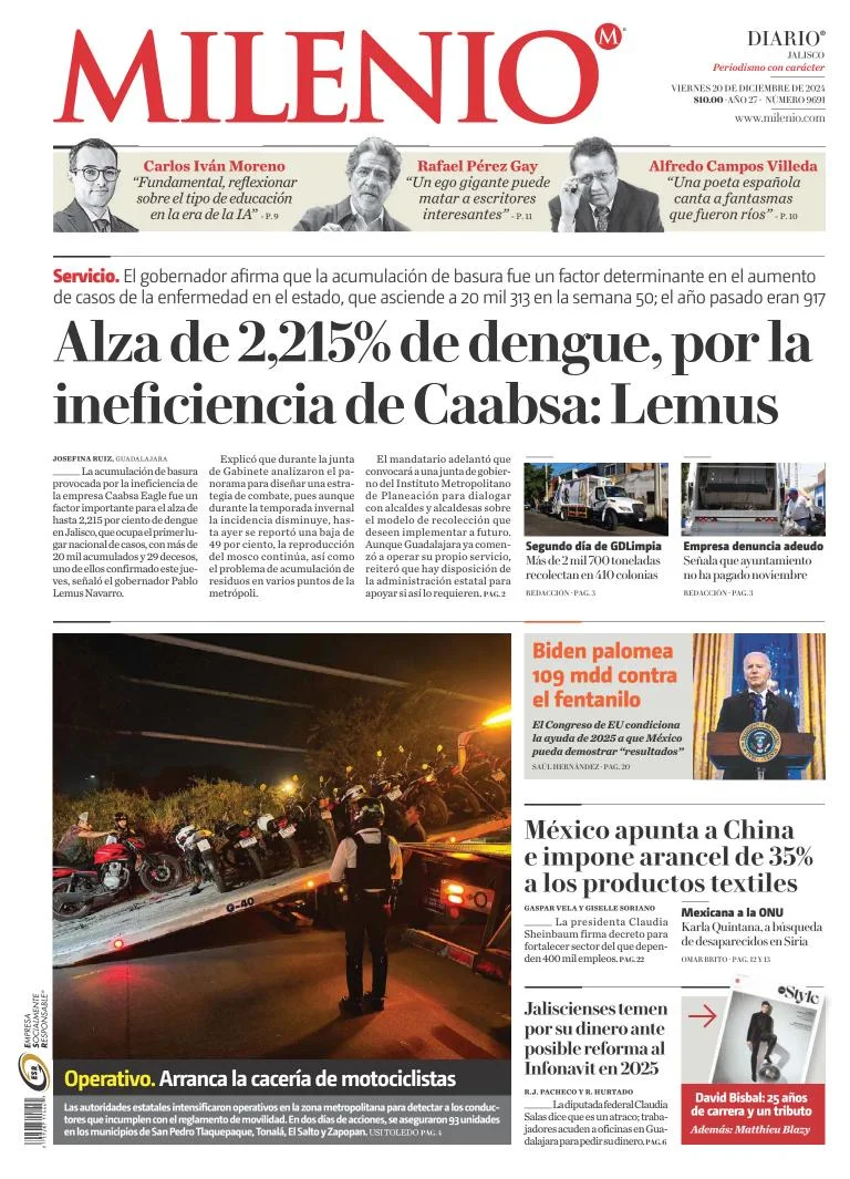 Portada de Milenio Jalisco del viernes, 20 de diciembre de 2024