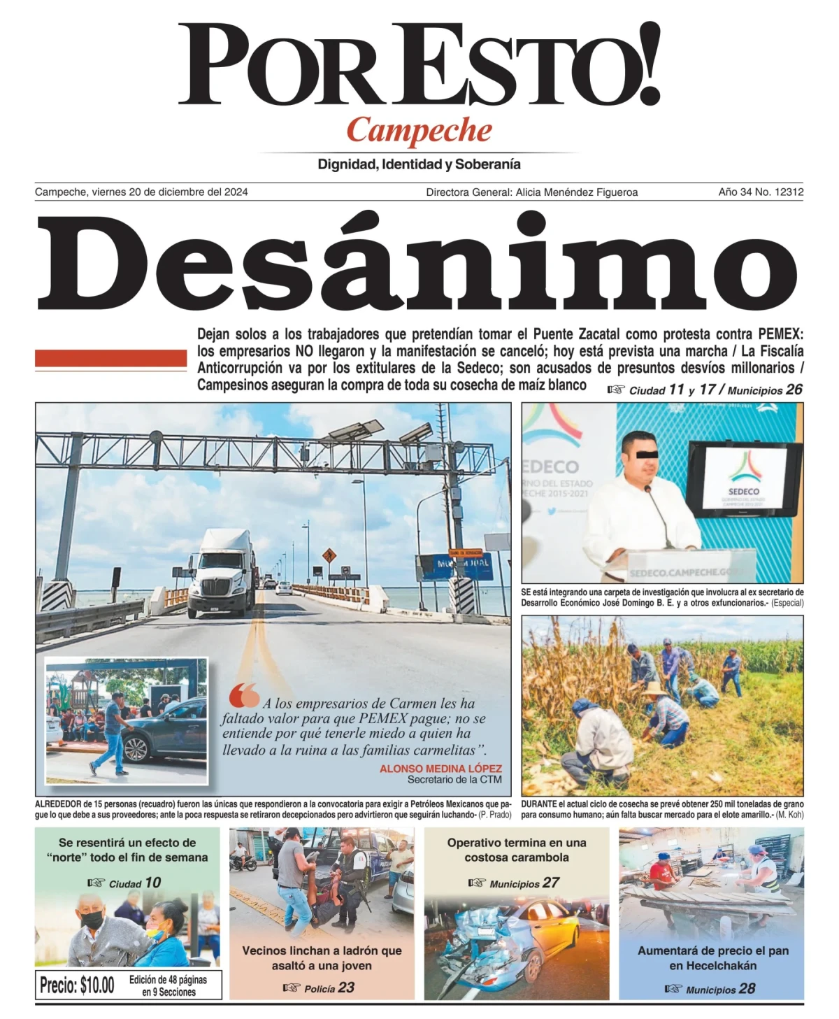 Portada de Por Esto (campeche) del viernes, 20 de diciembre de 2024