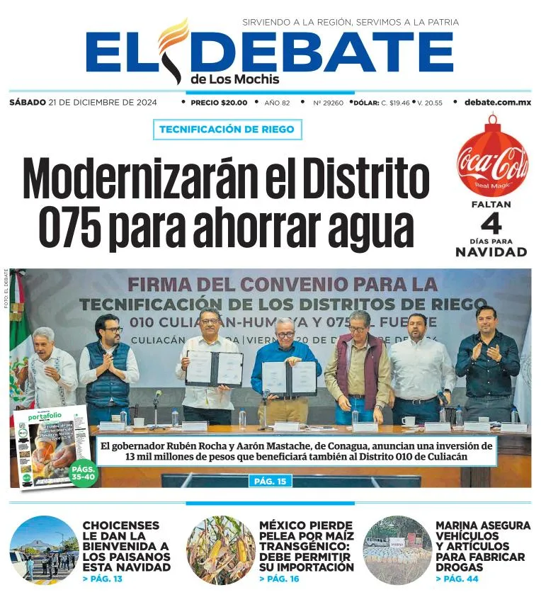 Portada de El Debate de los Mochis del sábado, 21 de diciembre de 2024