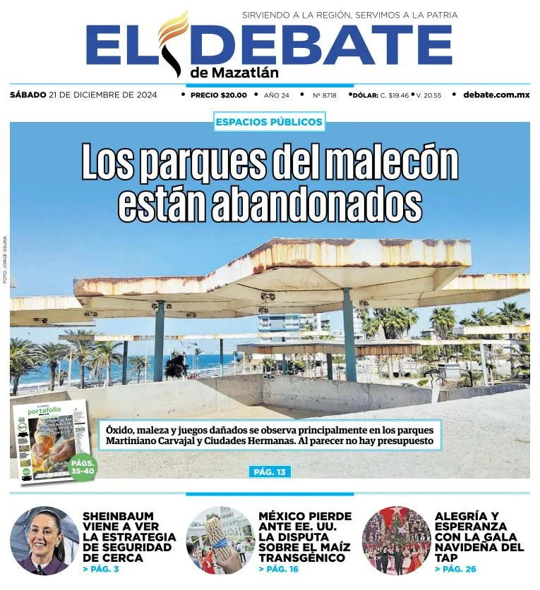 Portada de El Debate de Mazatlán del sábado, 21 de diciembre de 2024