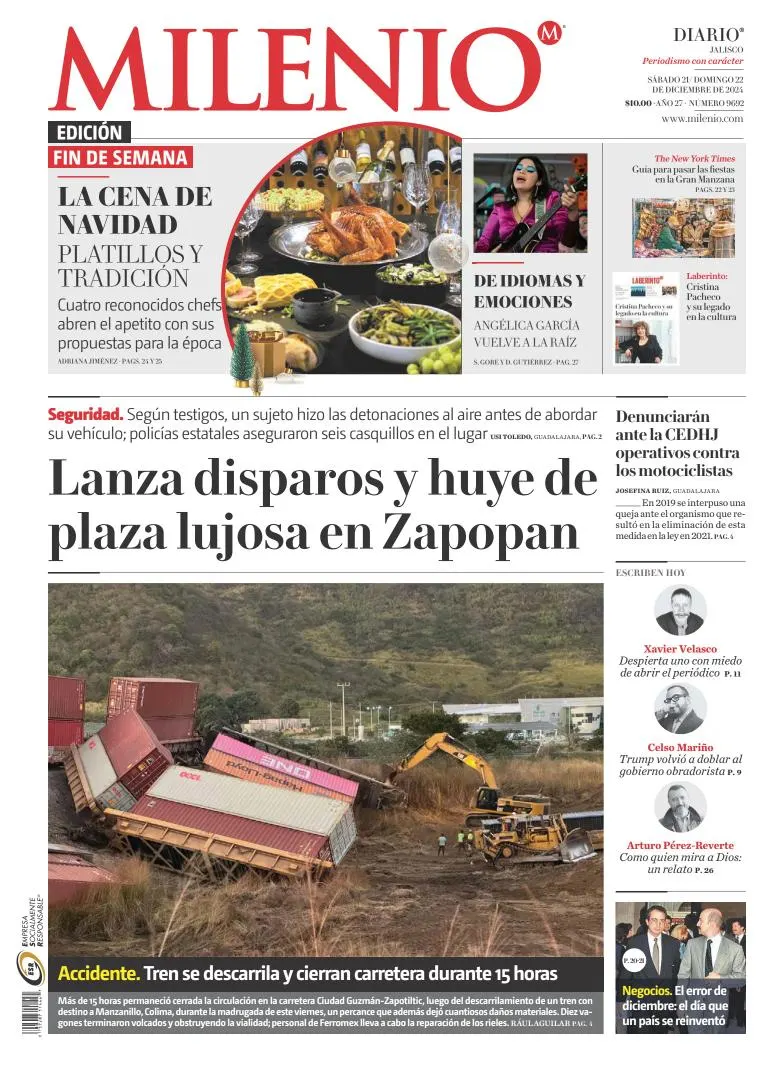 Portada de Milenio Jalisco del sábado, 21 de diciembre de 2024