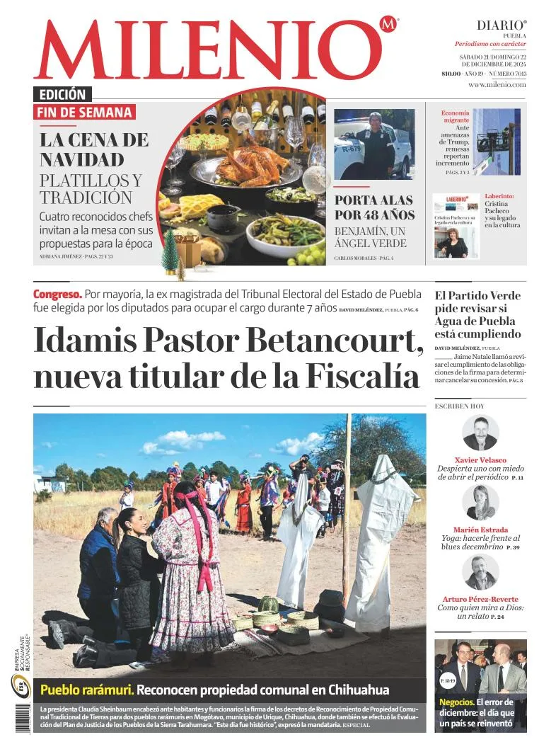 Portada de Milenio Puebla del sábado, 21 de diciembre de 2024