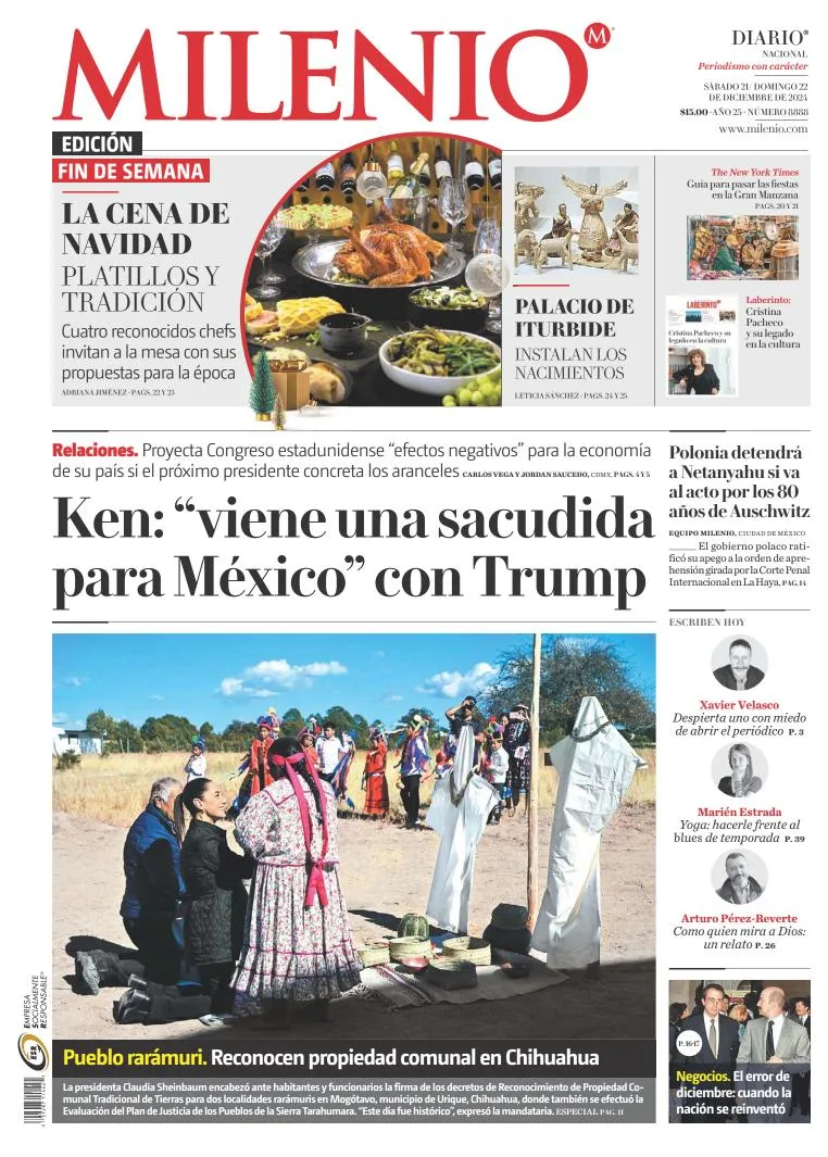 Portada de Milenio del sábado, 21 de diciembre de 2024