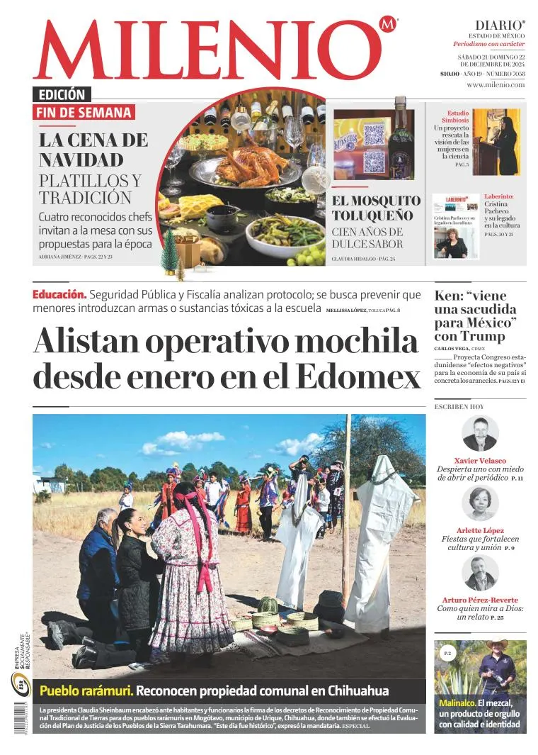 Portada de Milenio Edo de México del sábado, 21 de diciembre de 2024