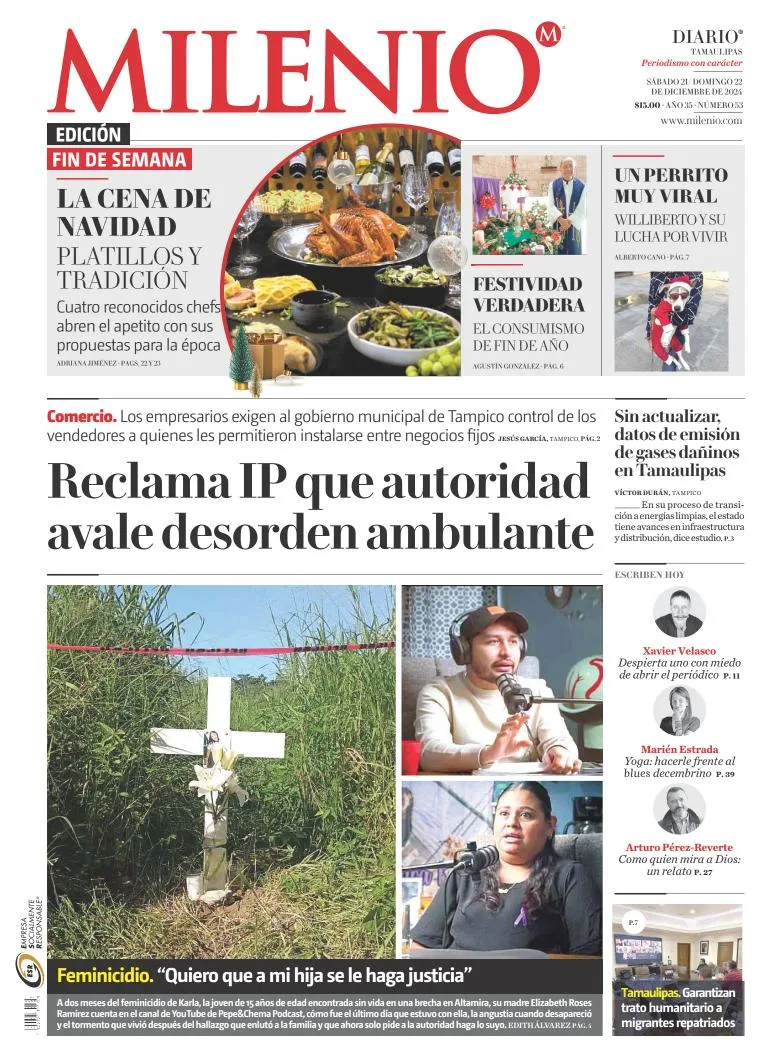 Portada de Milenio Tamaulipas del sábado, 21 de diciembre de 2024