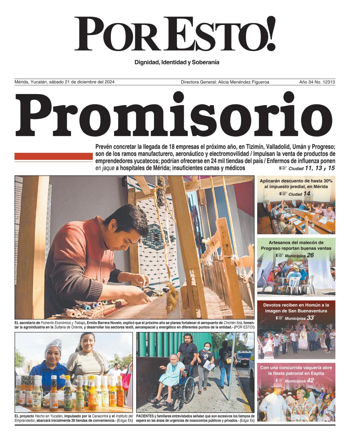 Portada de Por Esto (merida, Yucatan) del sábado, 21 de diciembre de 2024