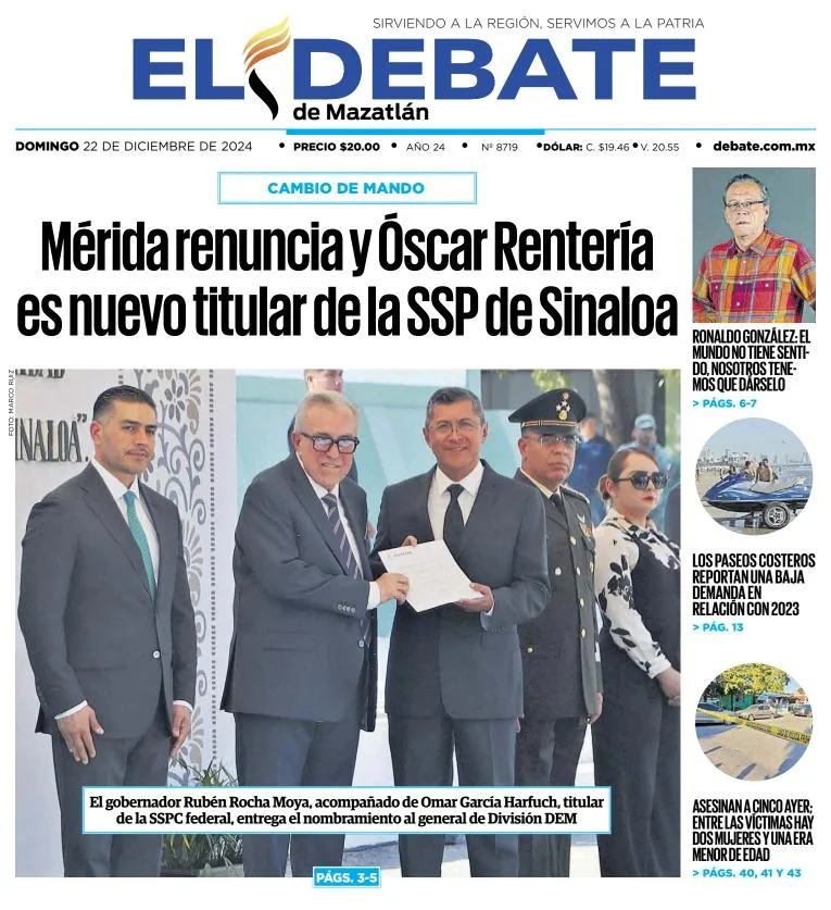 Portada de El Debate de Mazatlán