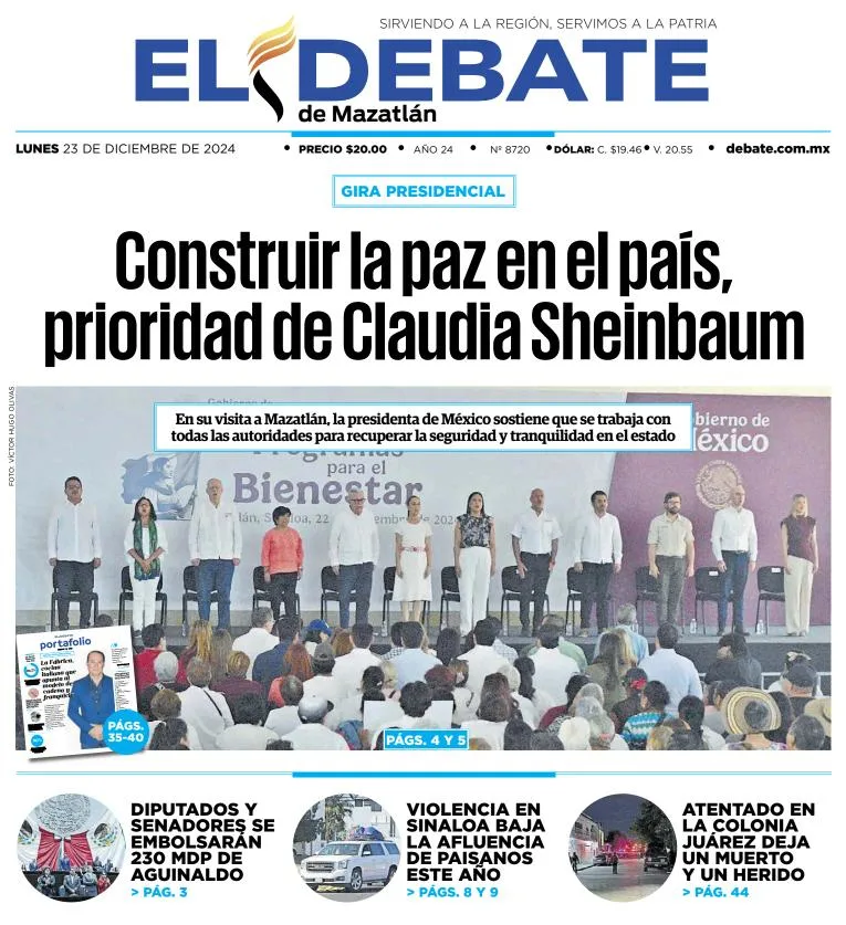Portada de El Debate de Mazatlán