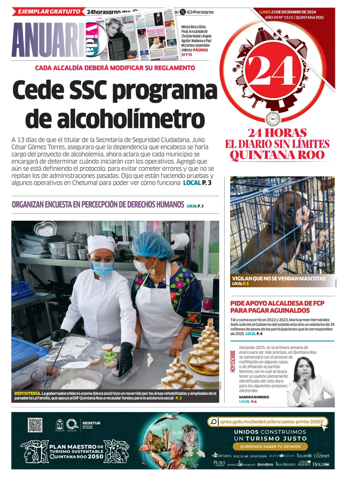 Portada de 24 Horas Quintana Roo del lunes, 23 de diciembre de 2024