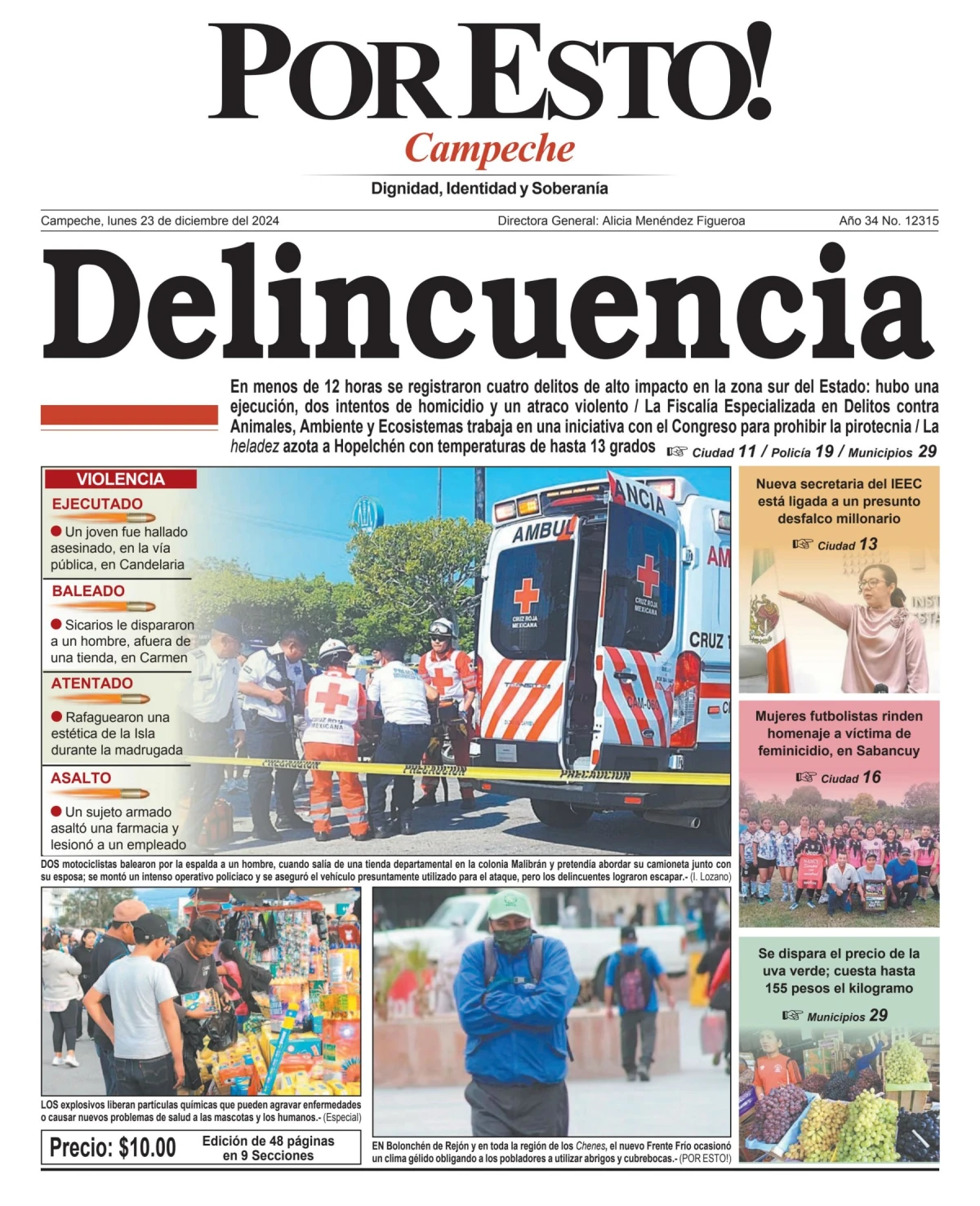Portada de Por Esto (campeche) del lunes, 23 de diciembre de 2024