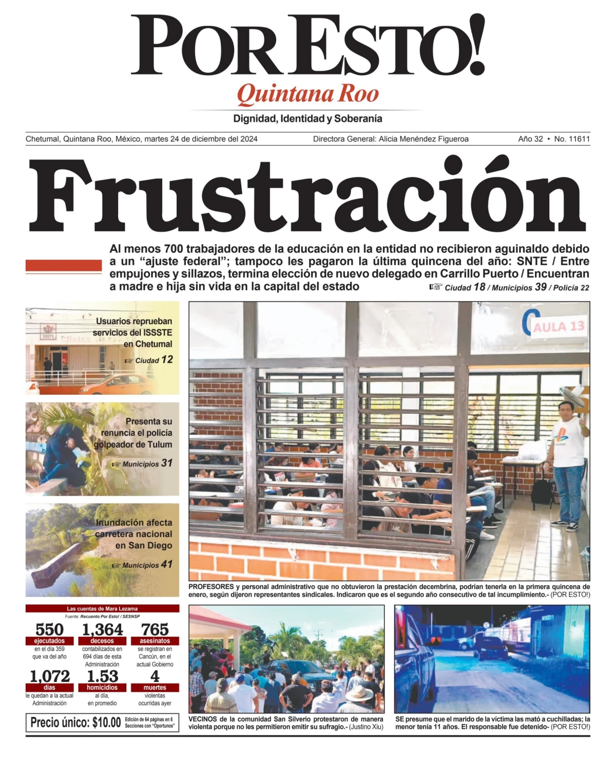Portada de Por Esto (quintana Roo Chetumal) del martes, 24 de diciembre de 2024