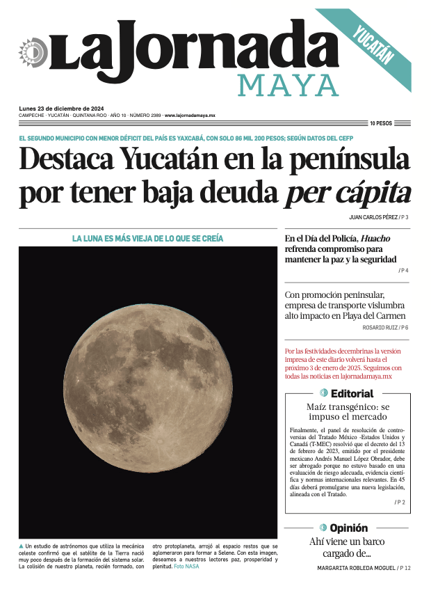 Portada de La Jornada Maya Yucatán del lunes, 23 de diciembre de 2024
