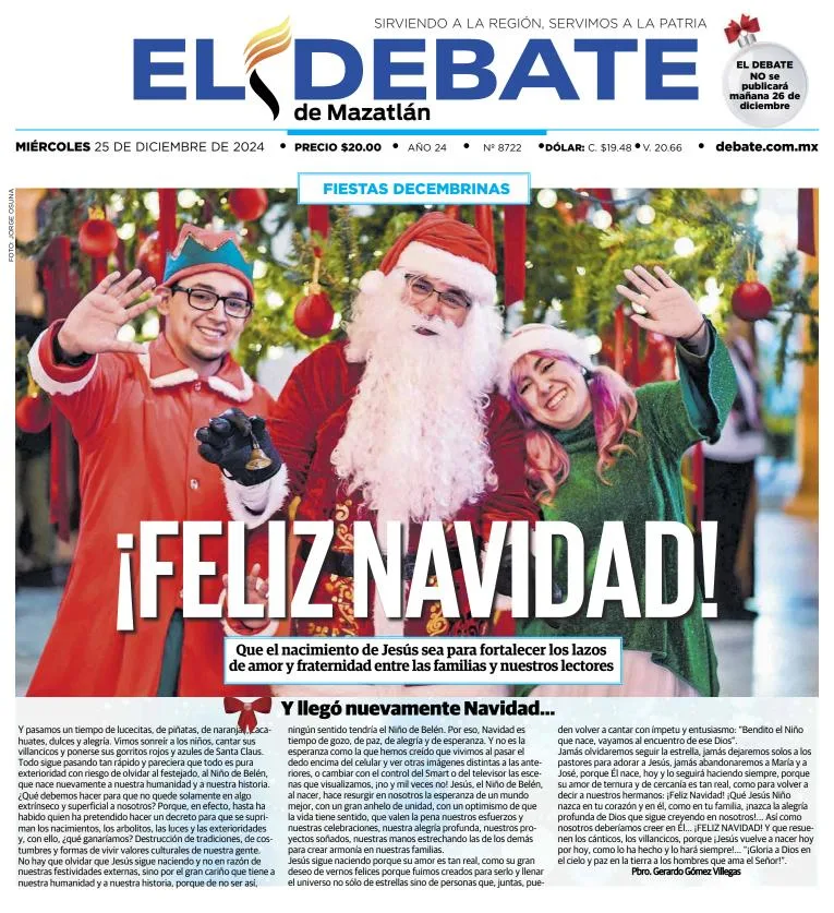 Portada de El Debate de Mazatlán