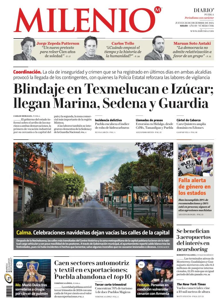 Portada de Milenio Puebla