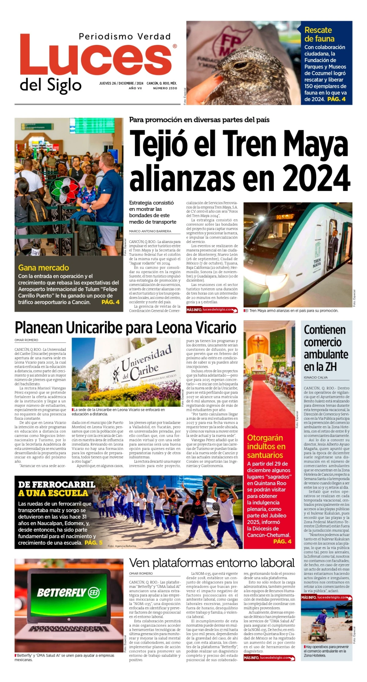 Portada de Luces del Siglo del jueves, 26 de diciembre de 2024