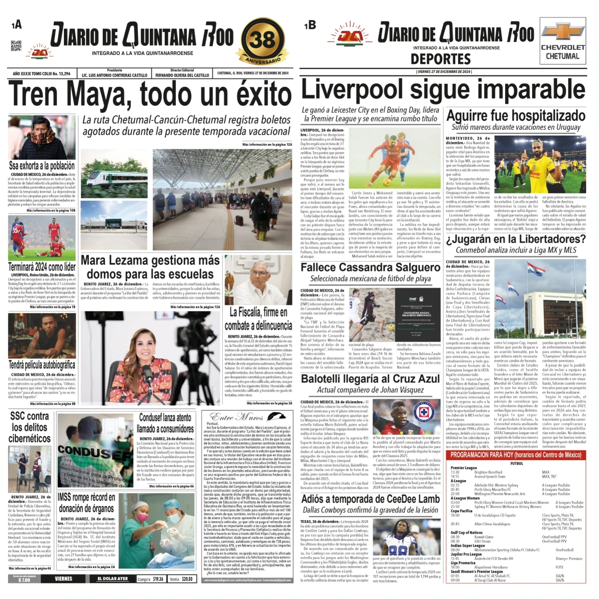 Portada de Diario de Quintana Roo