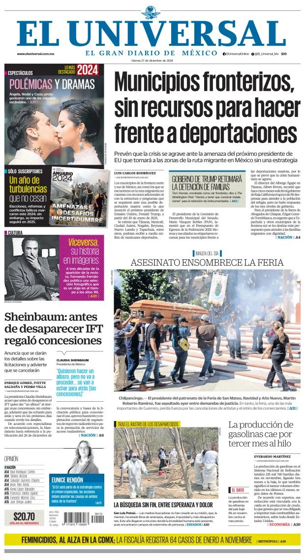 Portada de El Universal