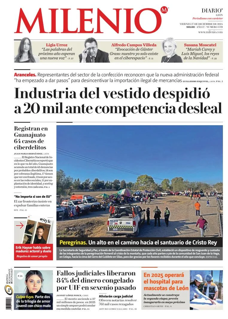 Portada de Milenio León del viernes, 27 de diciembre de 2024