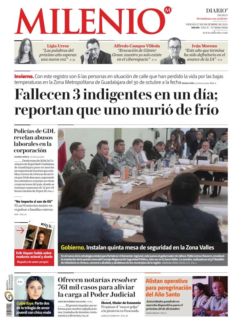 Portada de Milenio Jalisco del viernes, 27 de diciembre de 2024