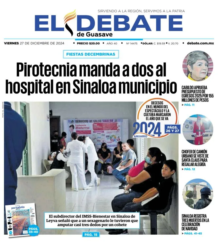 Portada de El Debate de Guasave del viernes, 27 de diciembre de 2024