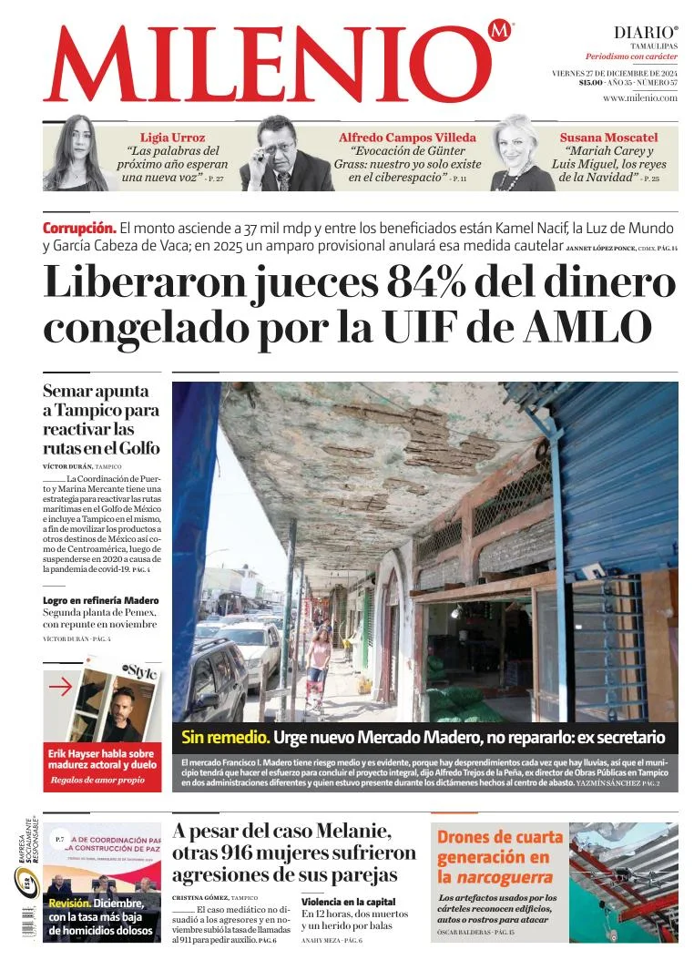 Portada de Milenio Tamaulipas del viernes, 27 de diciembre de 2024