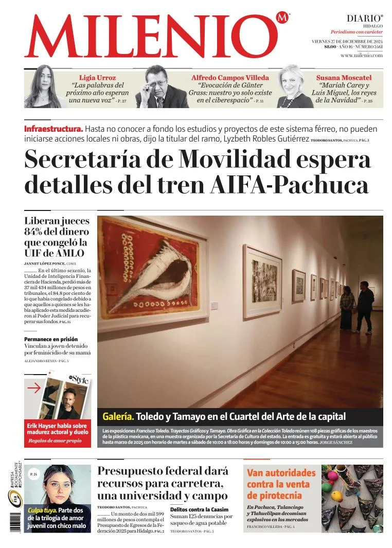 Portada de Milenio Hidalgo del viernes, 27 de diciembre de 2024